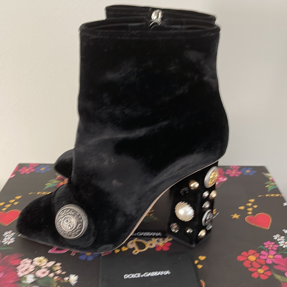 Dolce & Gabbana Jeweled Heel Velvet Booties-Women's EU Size 39 1/2 (8 1/2) - Picture 5 of 17